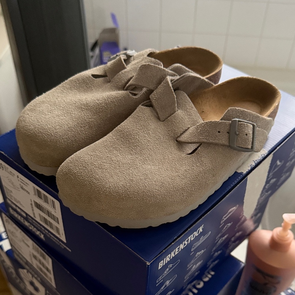Birkenstock Suede Boston BS - Light Gray